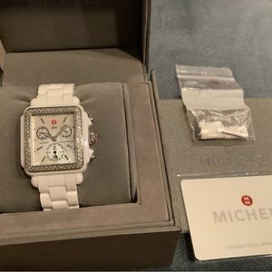 Michele White Ceramic and Diamond Watch
